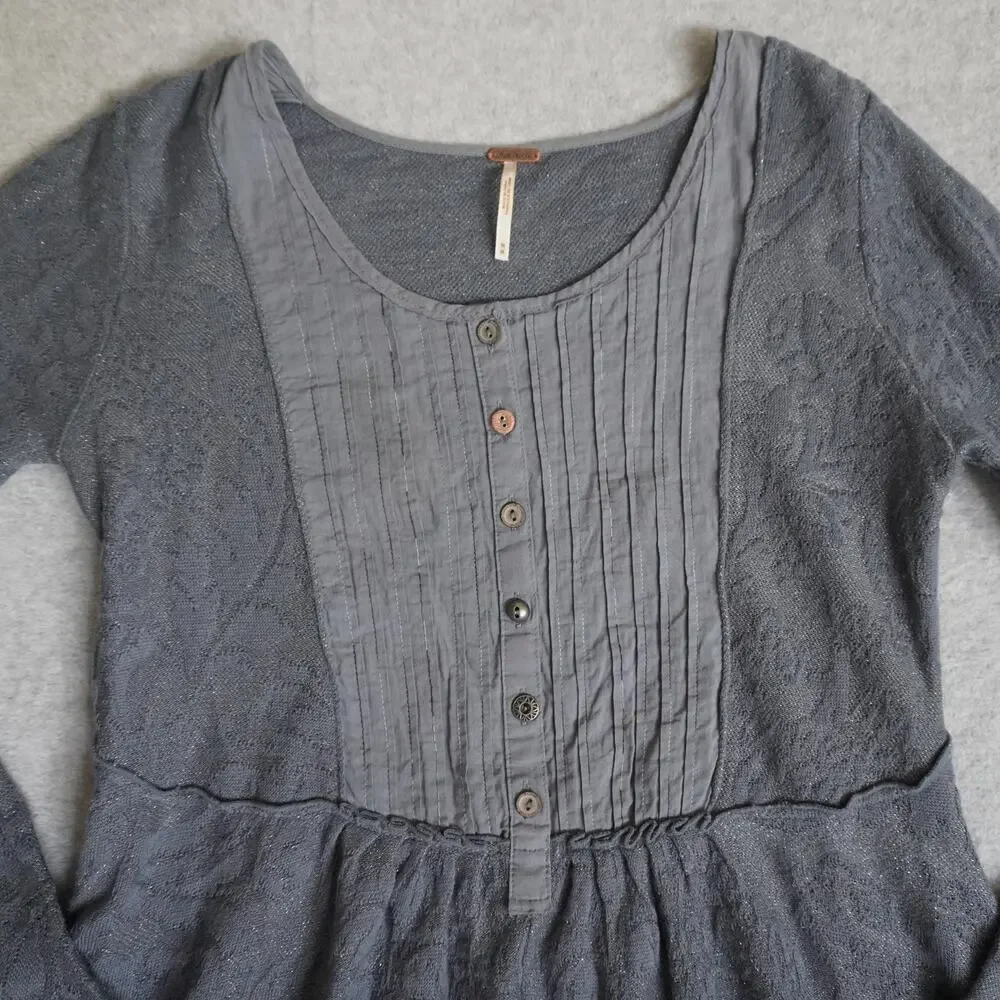 Free People Lace Tunic Top Blue/Gray - Thermal Babydoll Top
